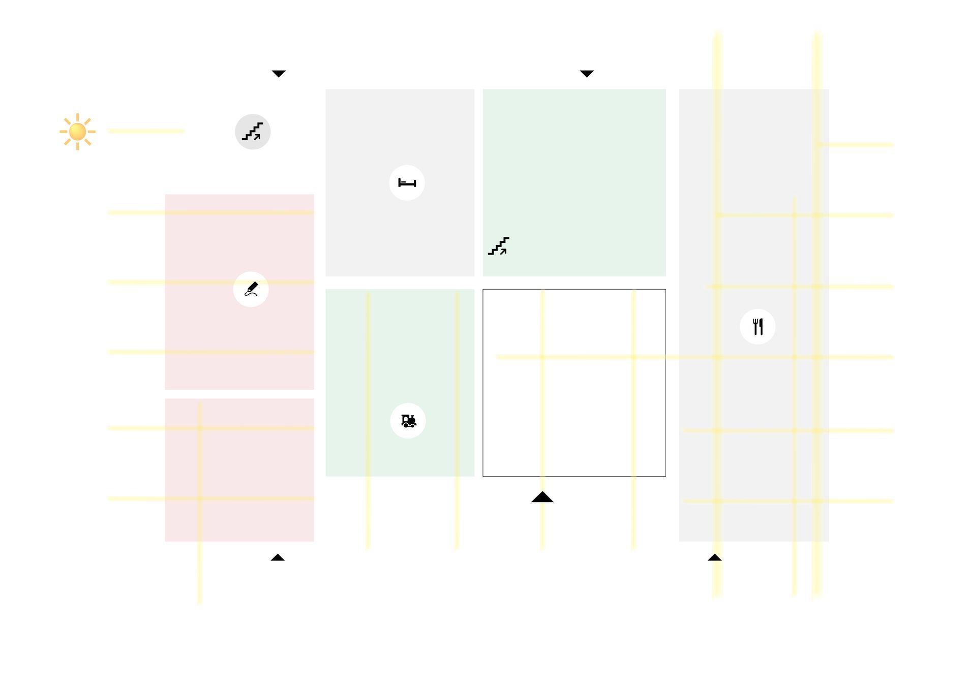 Diagramma delle linee del sole sui volumi dell'edificio