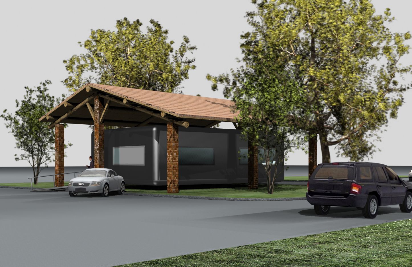 Render della variante in alluminio sotto la tettoia